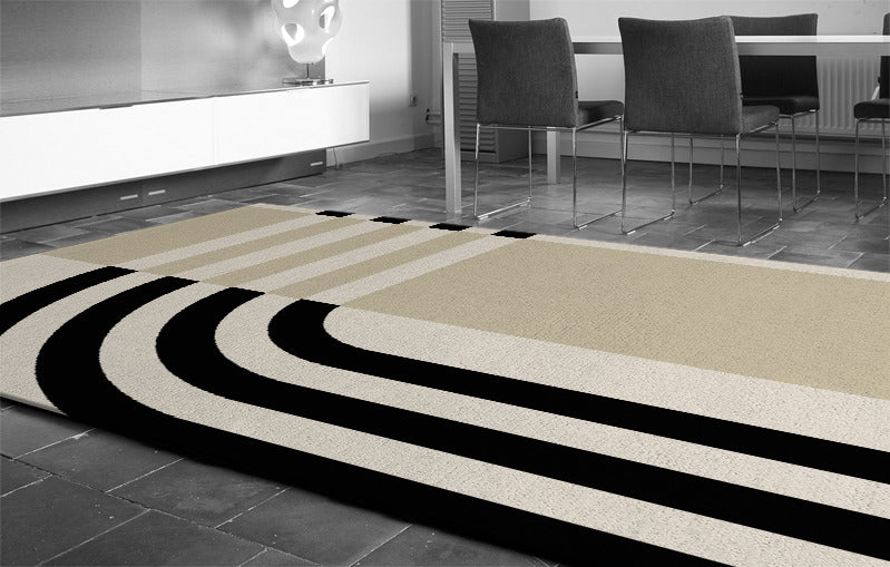 Modern Black and Beige Geometric Area Rug – Minimalist Abstract Carpet for Living Room, Bedroom & Office Décor