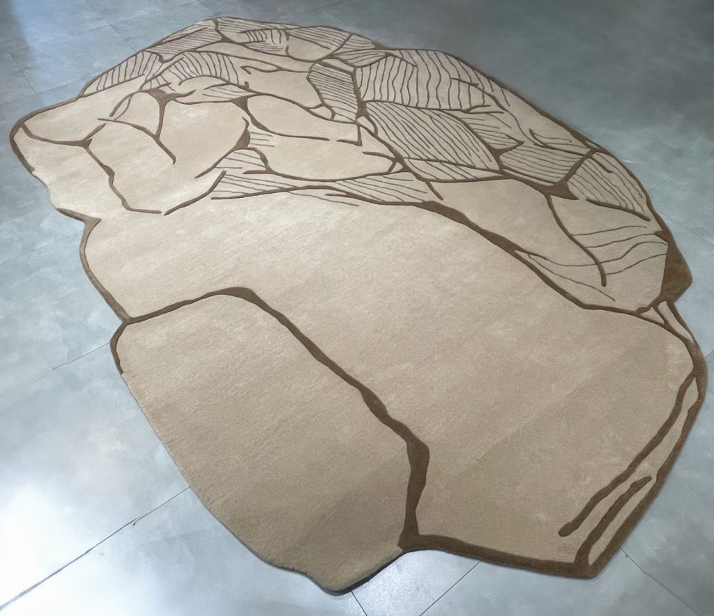 Stone Shape Area Rug – Irregular Modern Abstract Carpet in Beige & Brown for Living Room, Bedroom, or Entryway – Unique Geometric Rock-Inspired Floor Decor