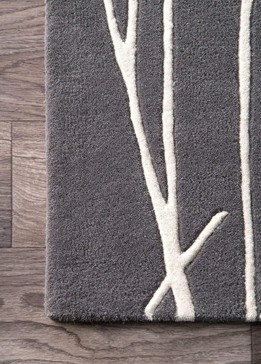Elegant Grey Floral Wool Rug | Modern Hand-Tufted Carpet with White Botanical Design for Living Room & Bedroom Décor