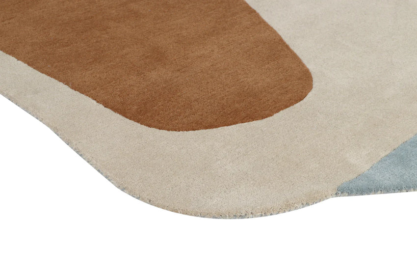 Modern Abstract Blue & Brown Area Rug – Hand Tufted Organic Shape Carpet for Living Room, Bedroom & Contemporary Home Décor