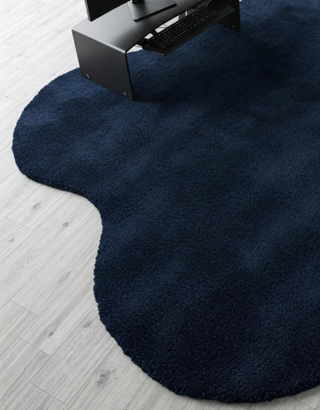 Navy Blue Irregular Shaped Area Rug – Soft Modern Carpet for Office, Bedroom, or Living Room – Unique Abstract Floor Mat