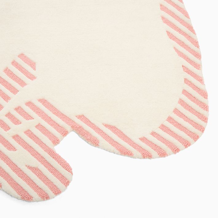 Whimsical Bow Hand-Tufted Rug | Pink & White Striped Border Accent Carpet | Playful Modern Area Rug for Nursery, Kids Room & Living Space