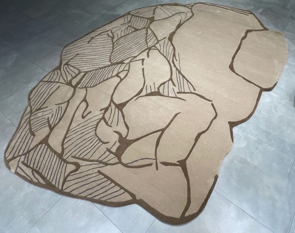 Stone Shape Area Rug – Irregular Modern Abstract Carpet in Beige & Brown for Living Room, Bedroom, or Entryway – Unique Geometric Rock-Inspired Floor Decor