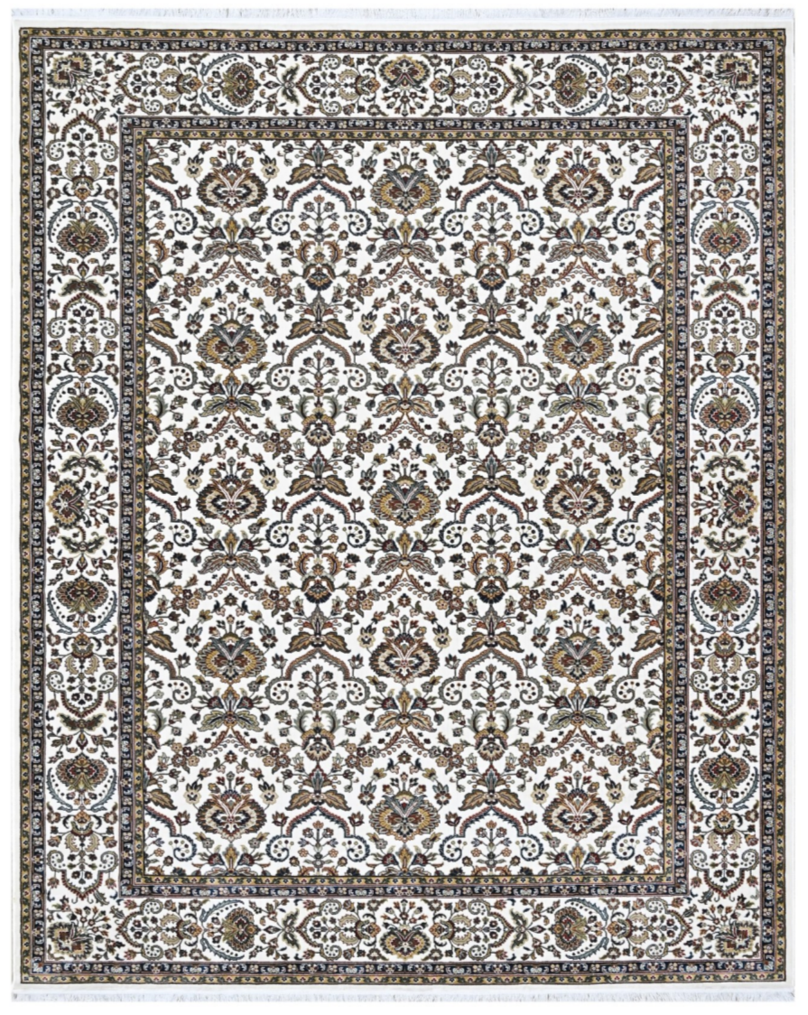 Luxury Persian Silk Area Rug – Ivory White Floral Palace Design, Soft Shiny Finish, Premium Elegant Carpet for Living Room & Bedroom
