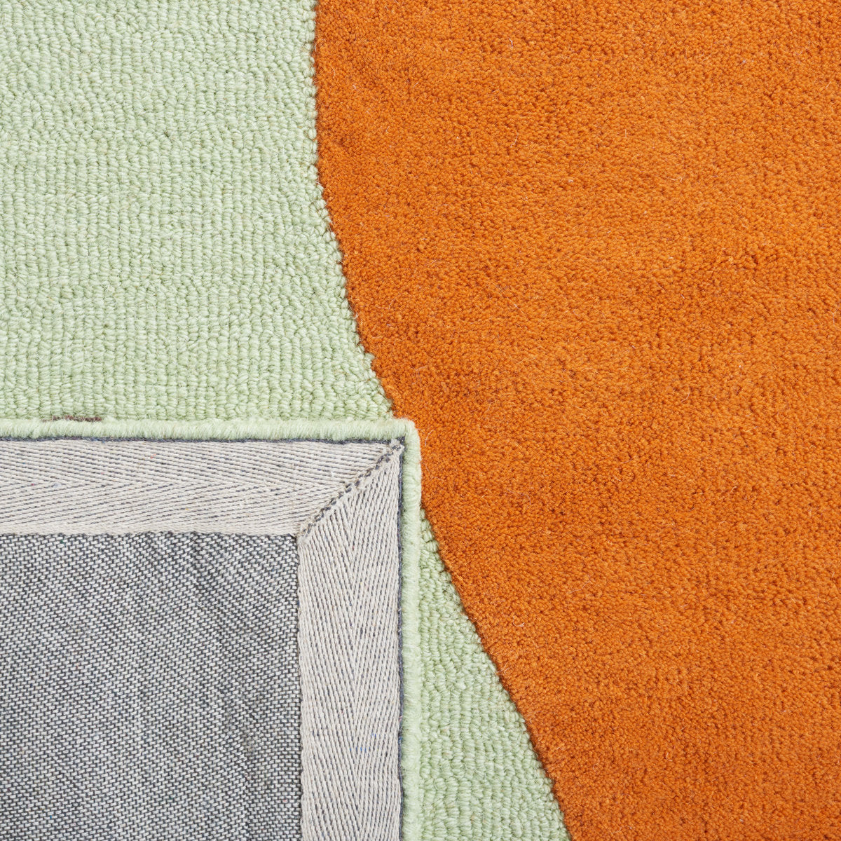 Modern Abstract Wool Rug – Green, Orange & White Hand-Tufted Carpet with Minimalist Line Art for Living Room & Office Decor