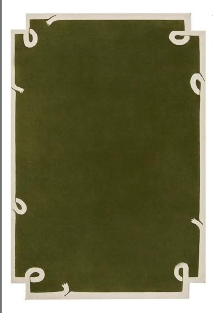 Minimalist Olive Green Rug with Artistic Border Accents Nuha Rugs