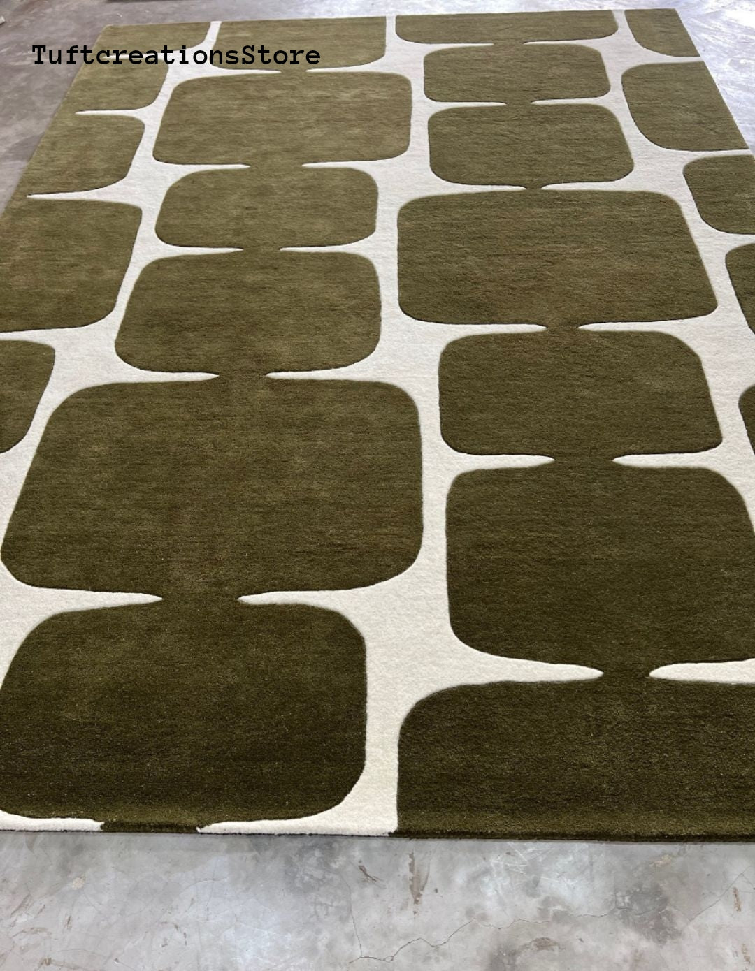 Modern Geometric Olive Green Rug – Abstract Grid Pattern Nuha Rugs