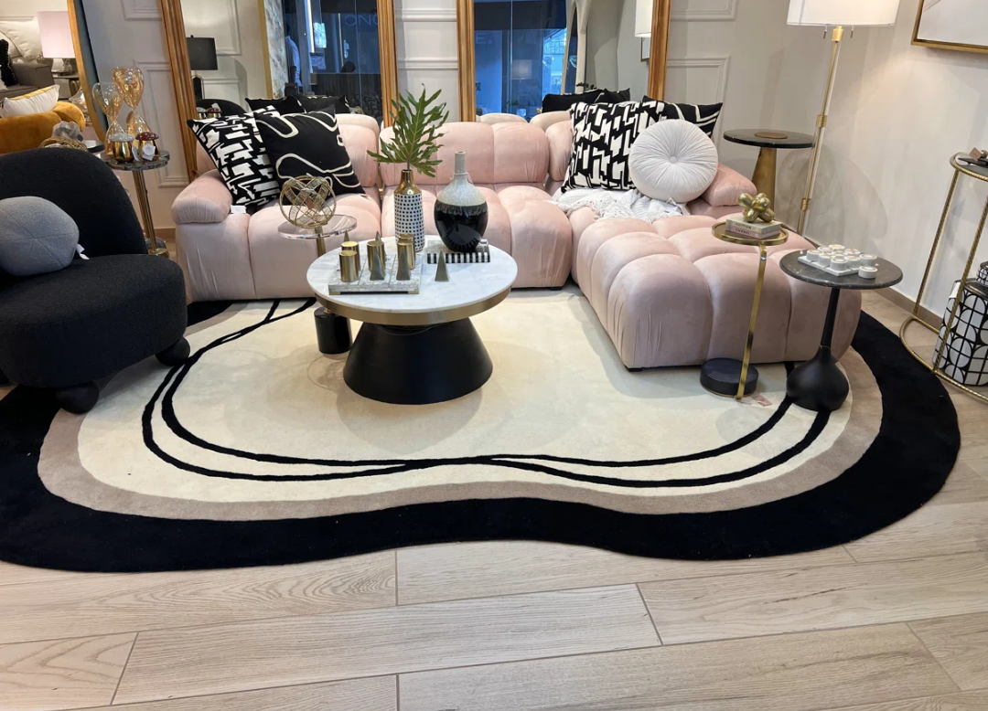 Modern Irregular Abstract Rug – Neutral Gradient Area Carpet, Wavy Artistic Design for Living Room & Bedroom Decor – Soft Contemporary Aesthetic
