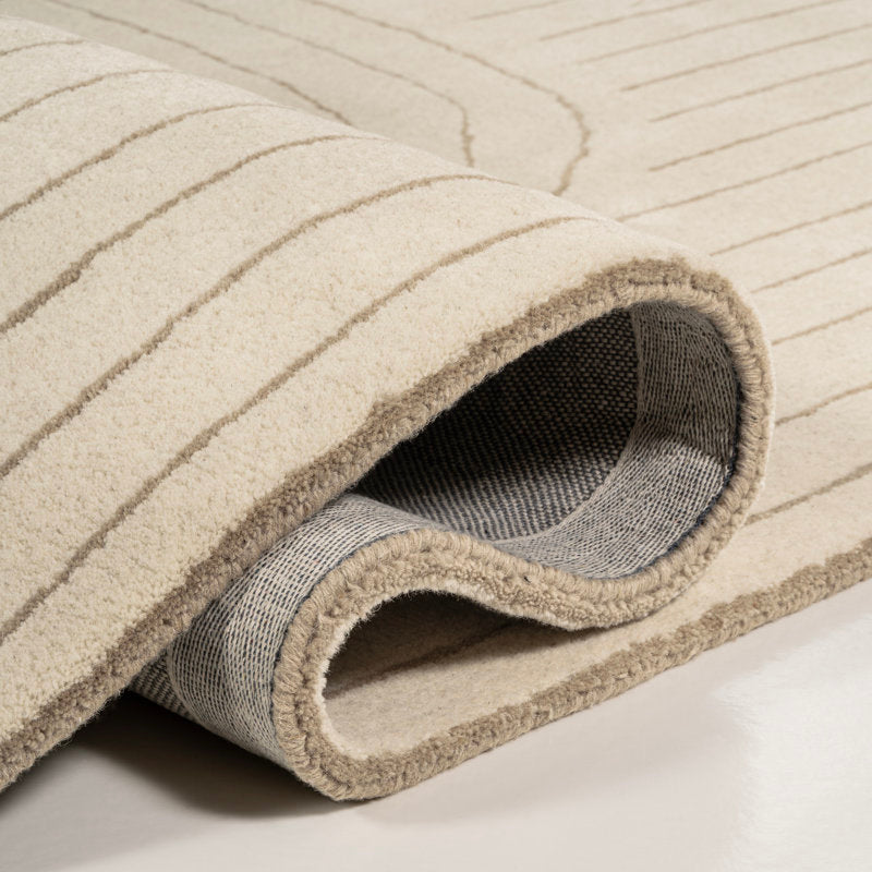 Modern Irregular Hand-Tufted Rug – Cream Textured Neutral Area Carpet for Living Room