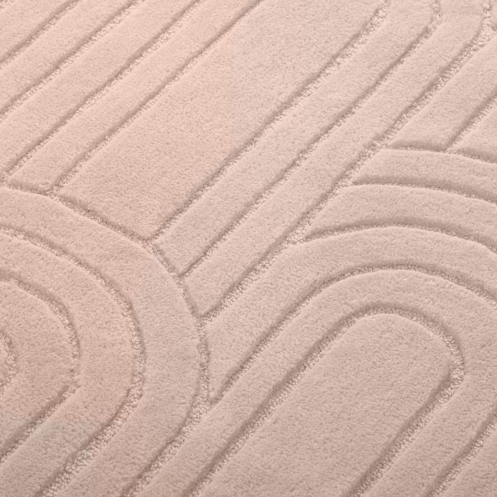 Modern Art Deco Hand-Tufted Rug | Blush Pink Geometric Rainbow Pattern Carpet | Minimalist Textured Area Rug for Living Room & Bedroom