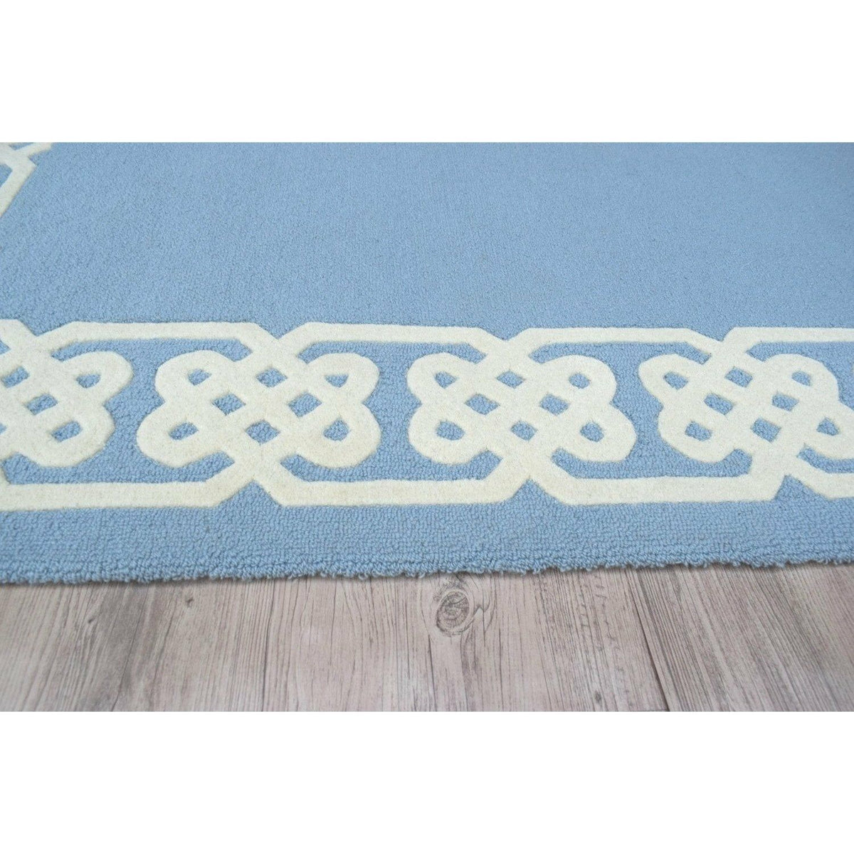 Hand-Tufted Blue Wool Area Rug with White Border – Modern Minimalist Carpet for Living Room, Bedroom & Home Décor