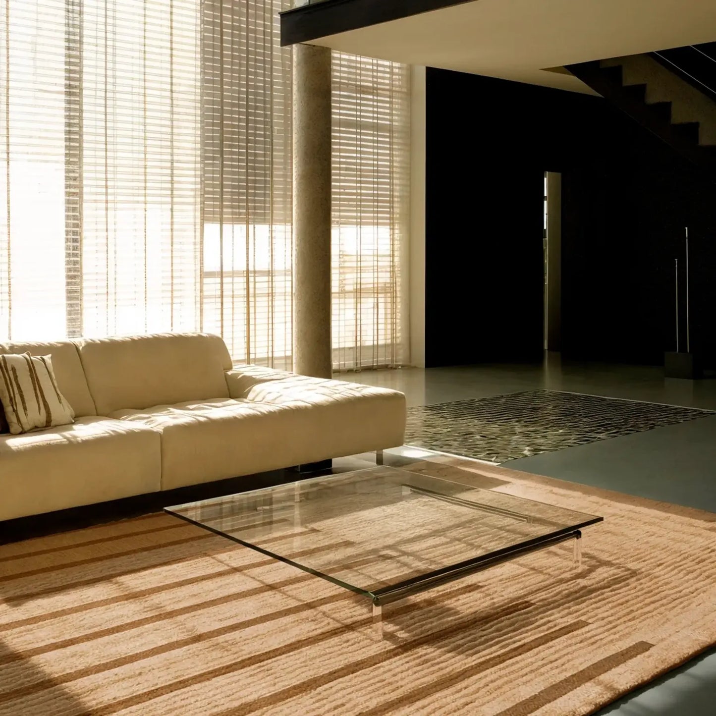Beige Modern Area Rug with Vertical Stripes – Minimalist Soft Carpet for Living Room, Bedroom & Office Décor