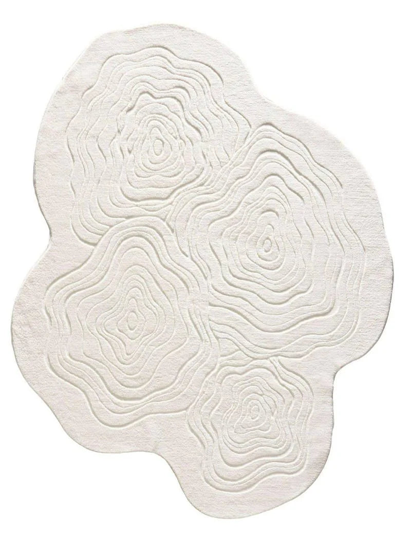 Organic Shaped White Hand-Tufted Rug | Modern Abstract 3D Textured Area Carpet | Minimalist Sculptural Accent Rug for Living Room & Bedroom