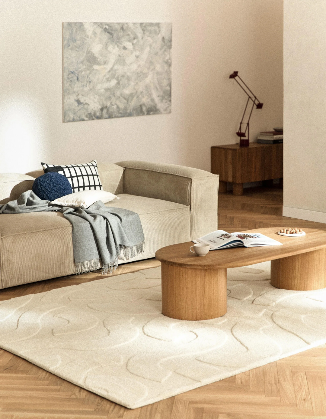 Modern Cream Textured Area Rug – Minimalist Soft Carpet for Living Room & Bedroom | Neutral Scandinavian Home Decor