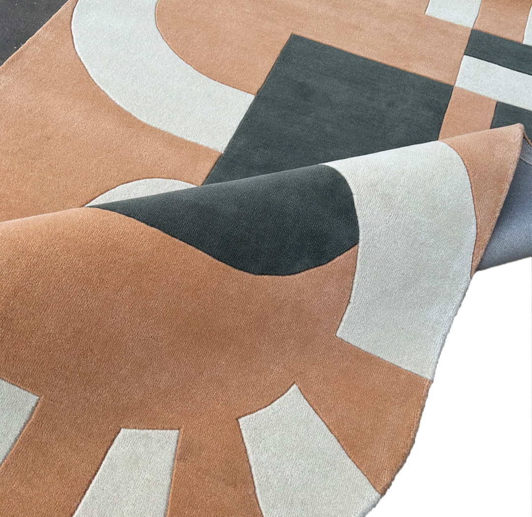 Modern Geometric Abstract Area Rug – Mid-Century Art Deco Carpet for Living Room or Office Decor