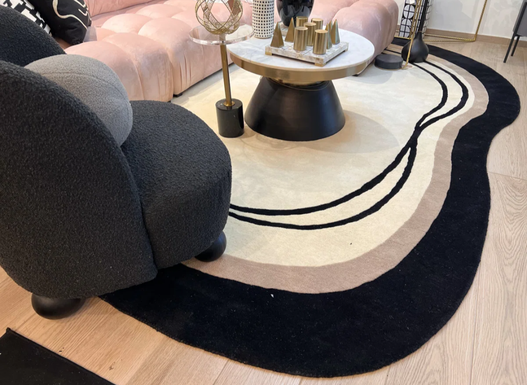 Modern Irregular Abstract Rug – Neutral Gradient Area Carpet, Wavy Artistic Design for Living Room & Bedroom Decor – Soft Contemporary Aesthetic