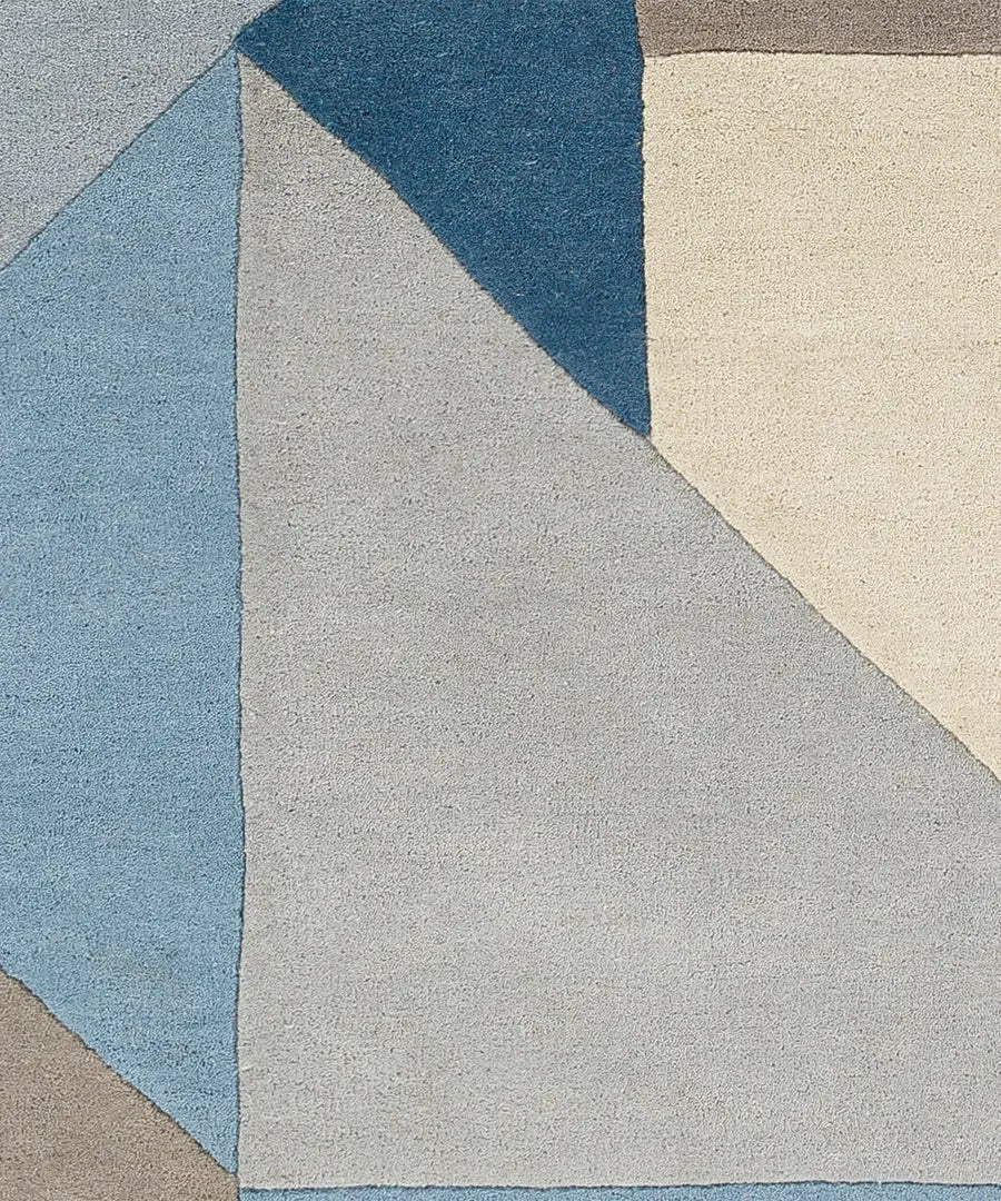 Geometric Abstract Area Rug – Blue, Beige & Gray Modern Carpet for Living Room, Bedroom & Office Decor