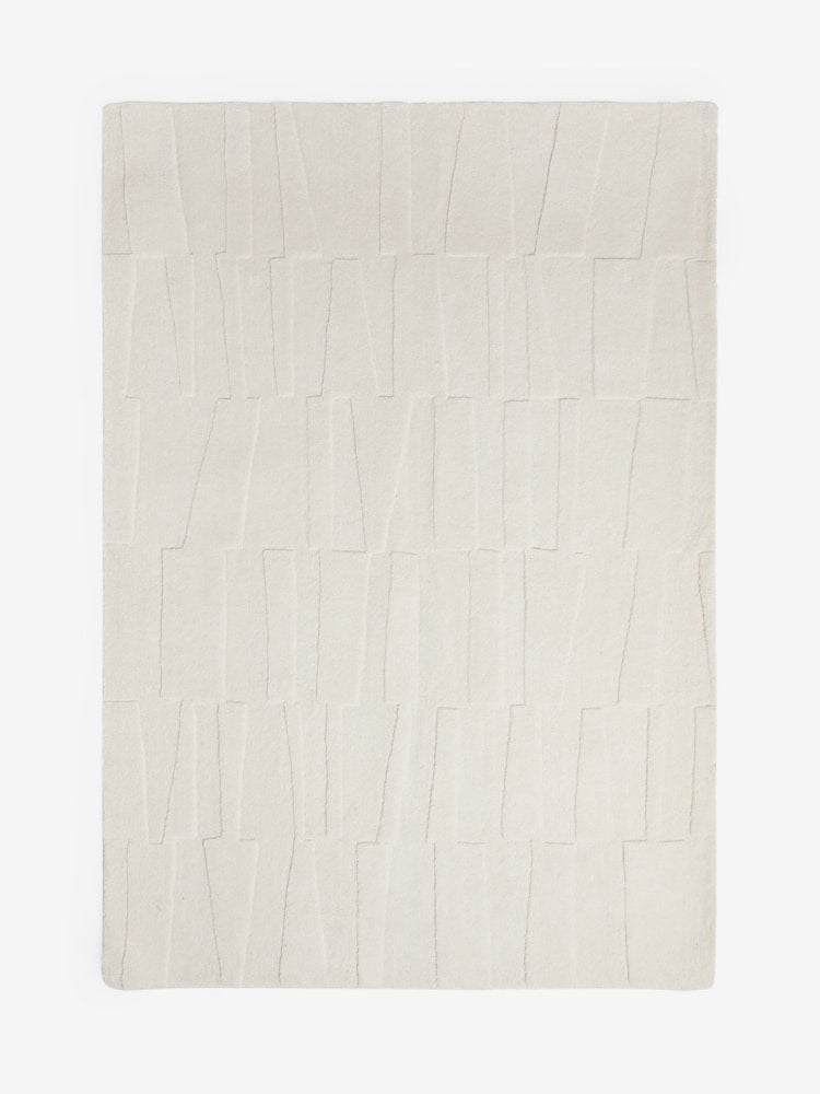 Modern Textured White Area Rug – Hand-Tufted Wool Carpet with Minimalist Geometric Pattern for Living Room, Bedroom & Contemporary Home Decor