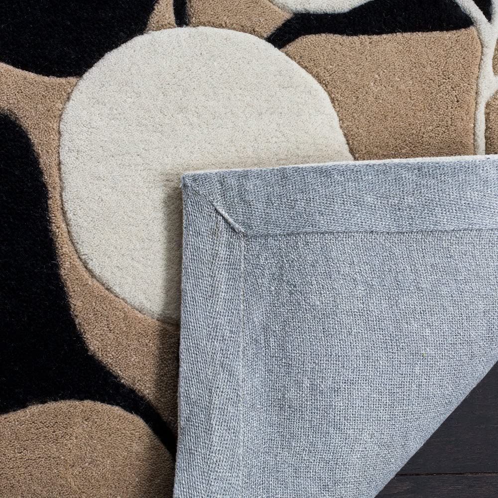 Modern Botanical Wool Area Rug – Beige Base with Blue, Black & Ivory Leaf Pattern | Hand-Tufted Carpet for Living Room & Bedroom Décor