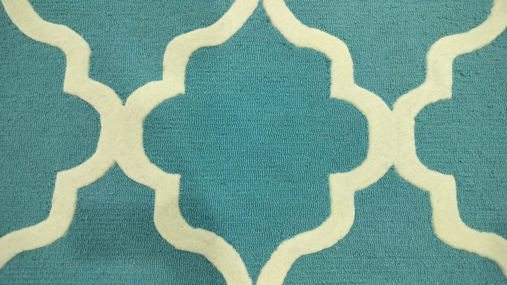 Turquoise Moroccan Trellis Area Rug – Soft Hand-Tufted Carpet with White Geometric Pattern for Living Room, Bedroom & Modern Home Décor