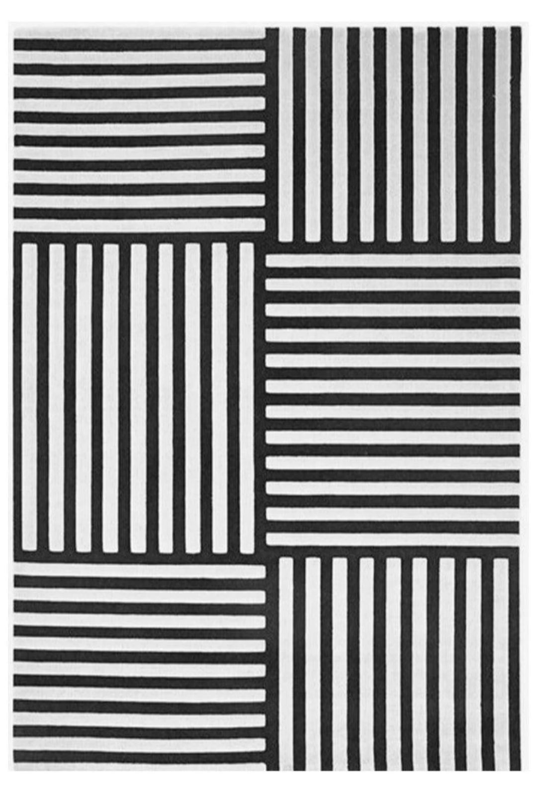 Modern Black and White Striped Geometric Area Rug – Contemporary Minimalist Carpet for Living Room, Bedroom & Office Decor