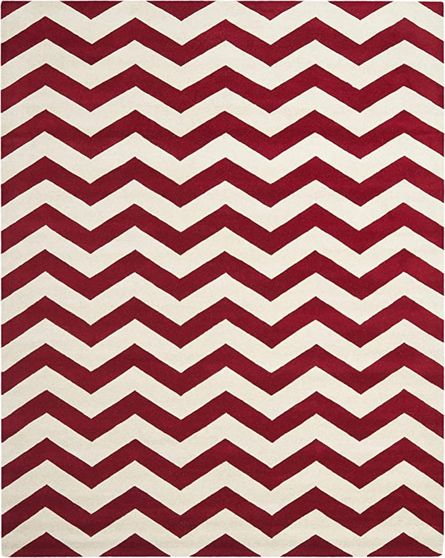 Red & White Chevron Pattern Wool Rug – Modern Hand-Tufted Area Carpet for Living Room, Bedroom & Home Decor