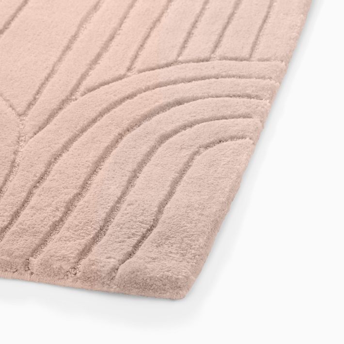 Modern Art Deco Hand-Tufted Rug | Blush Pink Geometric Rainbow Pattern Carpet | Minimalist Textured Area Rug for Living Room & Bedroom