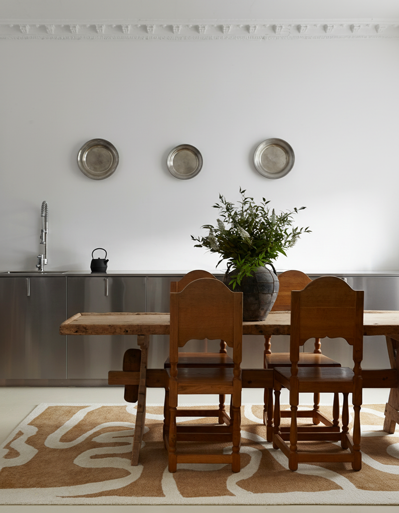 Hand Tufted Abstract Rug, Modern Brown & Ivory Area Rug, Neutral Contemporary Wool Carpet, Organic Line Design Rug, Minimalist Living Room Rug