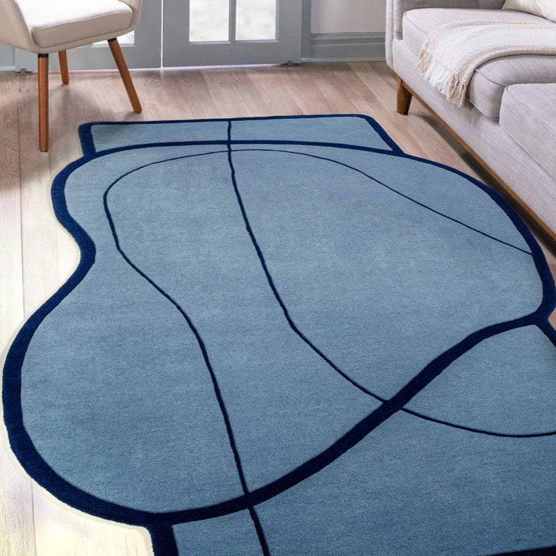 Blue Abstract Irregular Rug – Modern Hand-Tufted Area Carpet for Living Room & Bedroom
