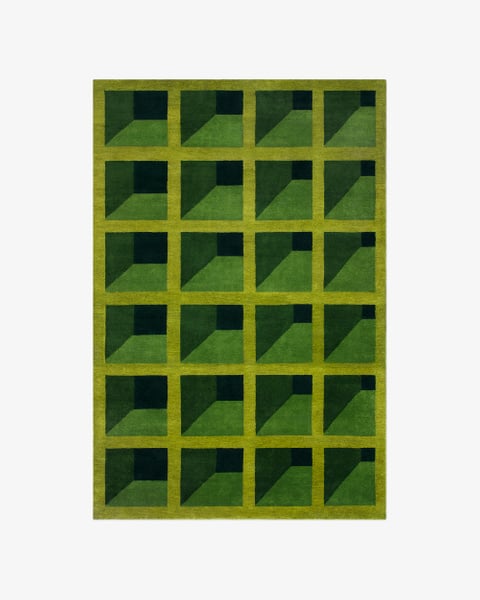 Modern Green Geometric Checkered Hand Tufted Rug – Handmade Contemporary Abstract Square Pattern Area Rug, Luxury Wool Carpet for Living Room & Bedroom Decor