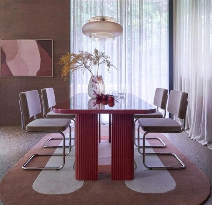 Retro Geometric Oval Rug – Soft Mid-Century Modern Area Carpet