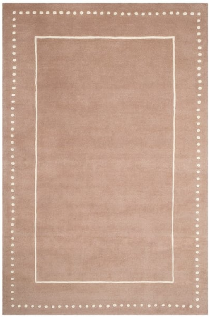 Beige Modern Border Wool Area Rug – Soft Hand-Tufted Minimalist Dotted Design Carpet for Living Room, Bedroom & Contemporary Home Décor