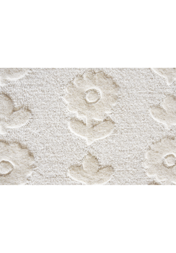 Handmade Ivory Floral Wool Rug – Scalloped Edge Textured Carpet for Living Room, Bedroom & Modern Home Decor