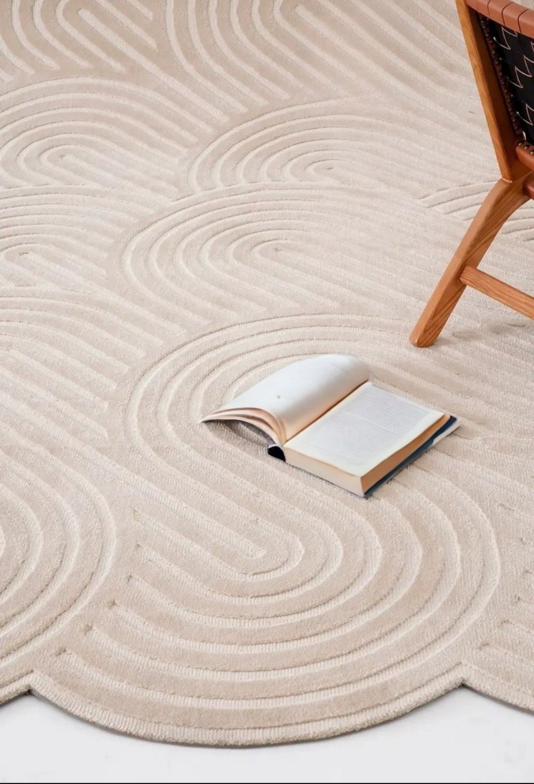 Modern Beige Cloud Shape Rug – Hand-Tufted Soft Wool Carpet | Wavy Minimalist Area Rug for Living Room, Bedroom, Nursery