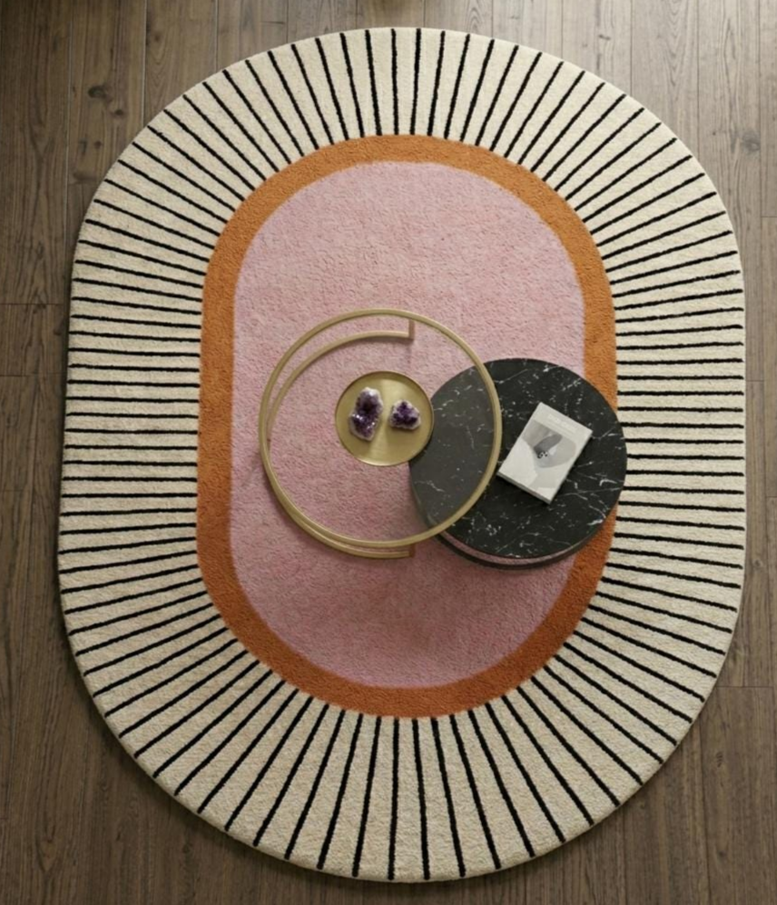 Hand Tufted Modern Sunburst Round Area Rug – Abstract Pink & Ivory Wool Carpet, Contemporary Geometric Designer Rug for Living Room, Bedroom & Nursery Decor