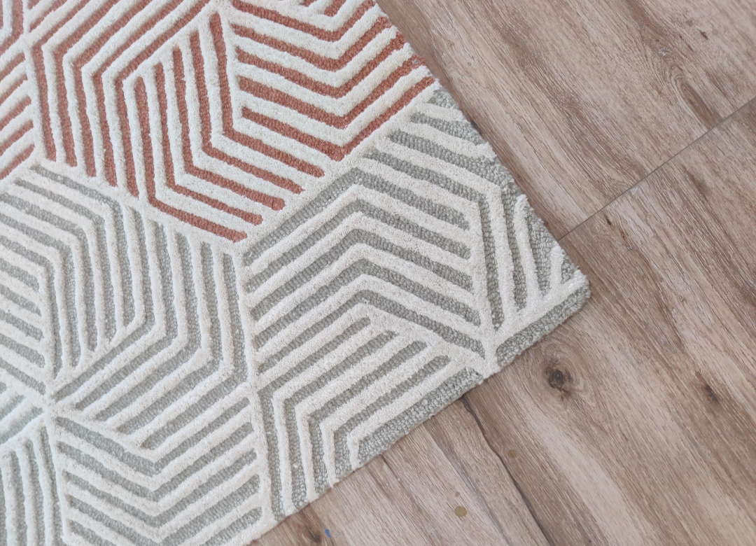 Handmade Geometric Wool Rug | Modern 3D Cube Pattern Area Carpet | Orange & Grey Contemporary Floor Rug for Living Room, Bedroom & Office