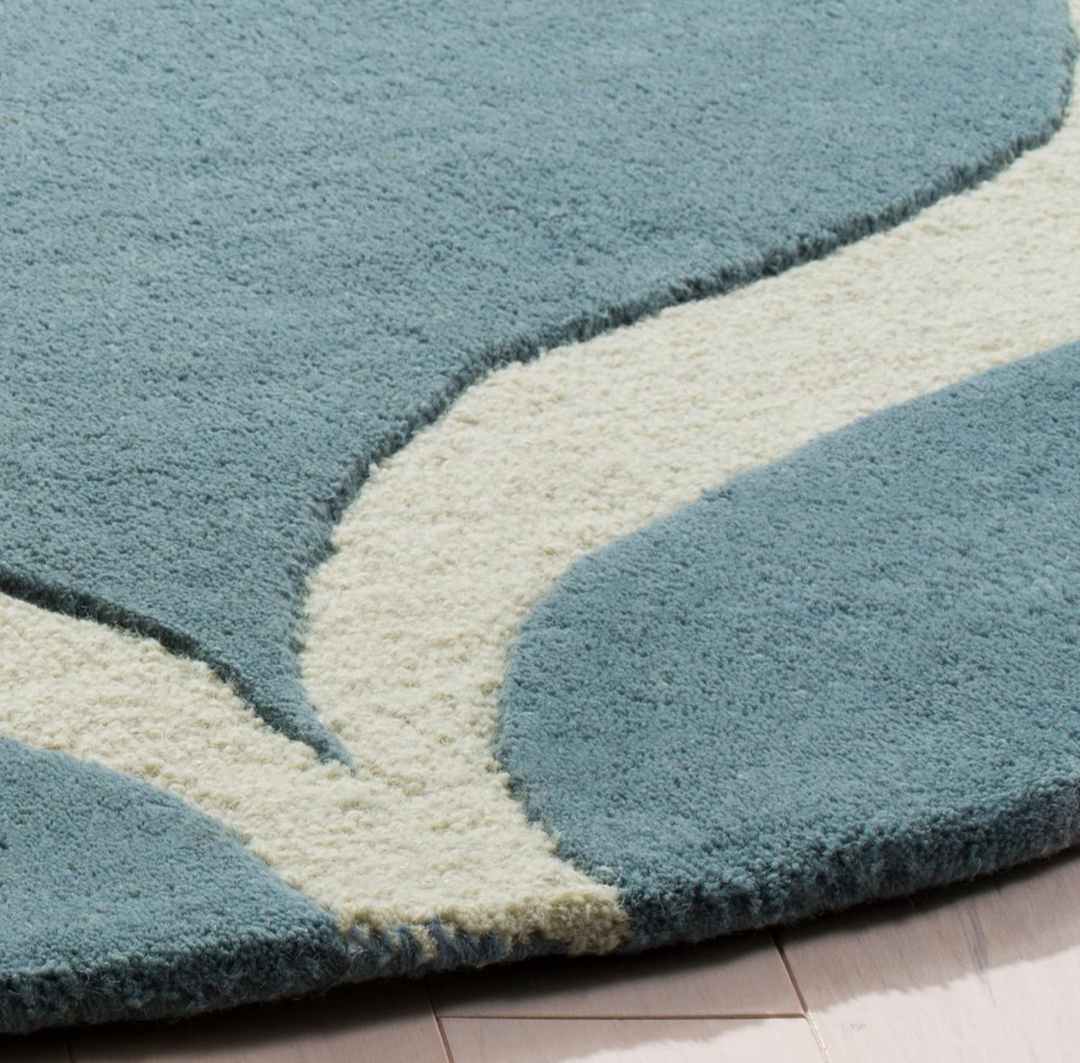 Blue and Ivory Round Area Rug – Modern Moroccan Trellis Pattern Carpet for Living Room or Bedroom Decor