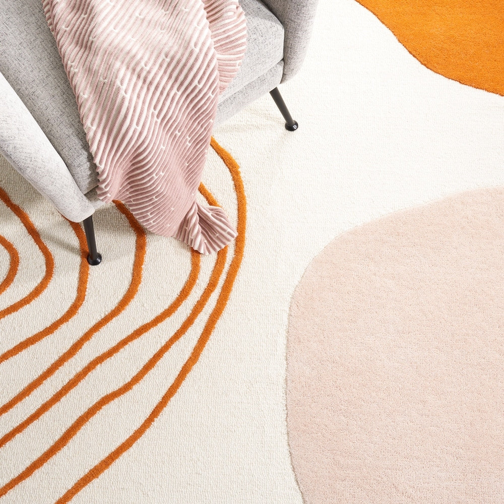 Modern Orange and Beige Abstract Area Rug – Minimalist Geometric Pattern Carpet for Living Room, Bedroom & Office Decor