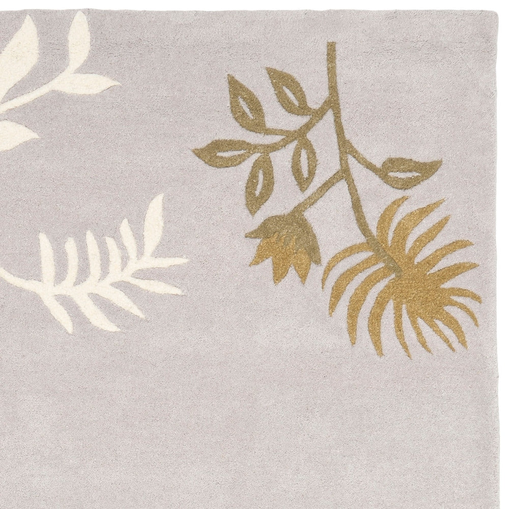 Light Grey Floral Area Rug – Elegant Botanical Leaf Pattern in Beige & White – Soft Hand-Tufted Carpet for Living Room, Bedroom & Modern Home Décor