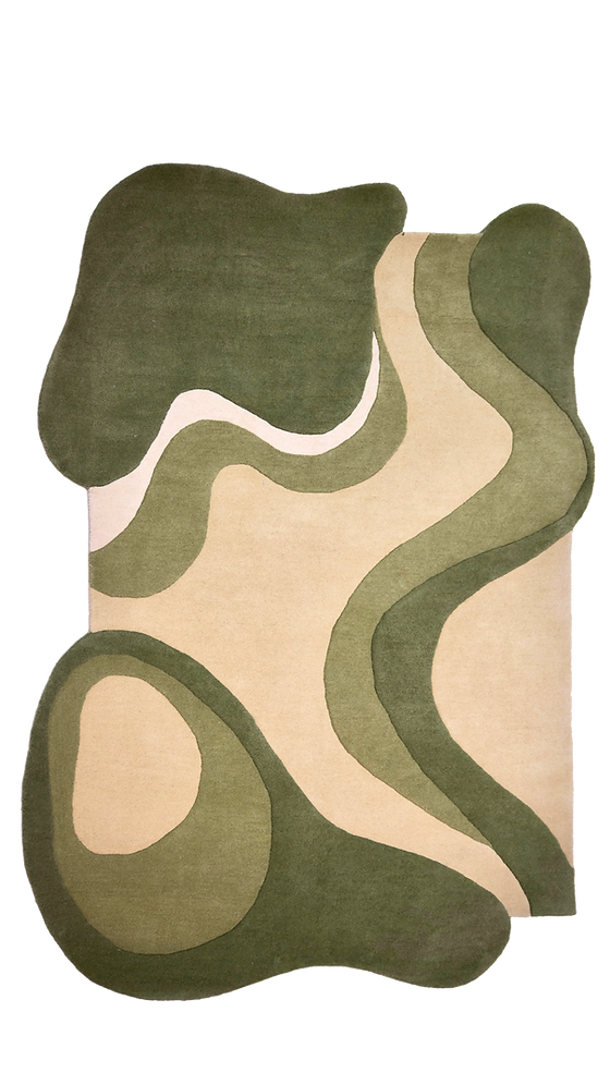 Modern Abstract Green Hand-Tufted Rug | Unique Organic Shape Carpet for Living Room, Bedroom & Home Decor