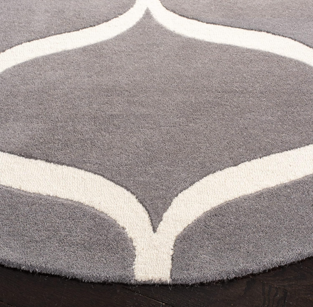 Gray and White Round Area Rug – Modern Trellis Pattern Carpet for Living Room, Bedroom & Office Decor