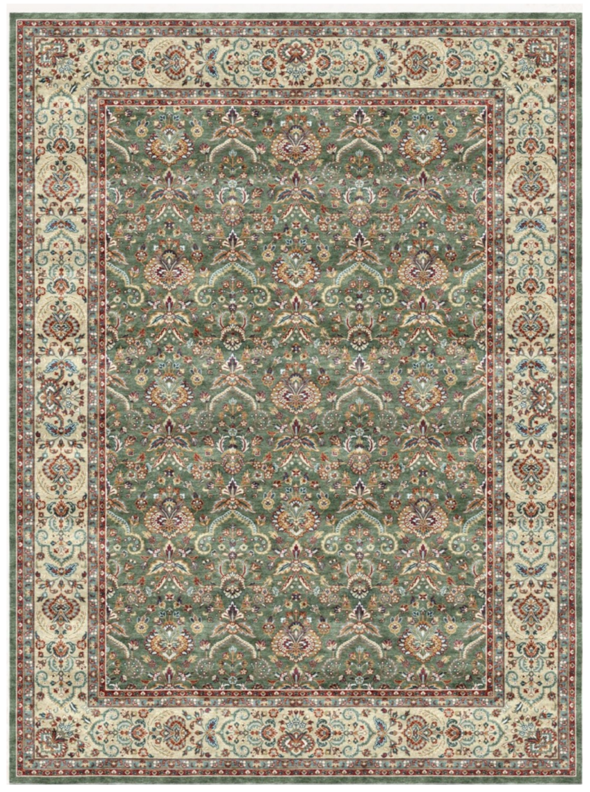 Luxury Persian Silk Area Rug – Emerald Green Floral Palace Design, Soft Shiny Finish, Premium Elegant Carpet for Living Room & Bedroom