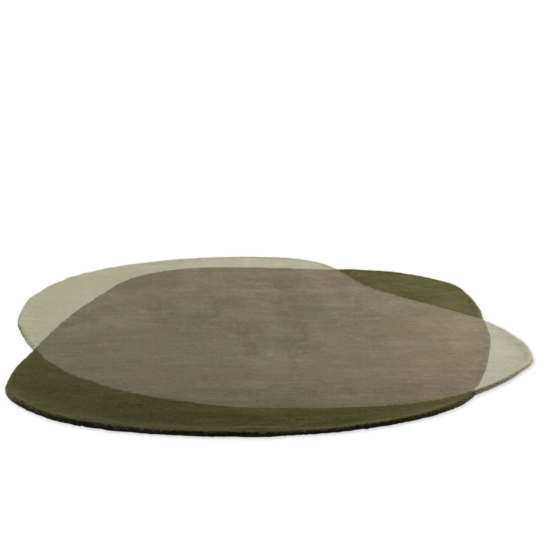 Organic Modern Overlapping Shapes Area Rug – Earthy Green & Brown Abstract Design for Contemporary Living Spaces