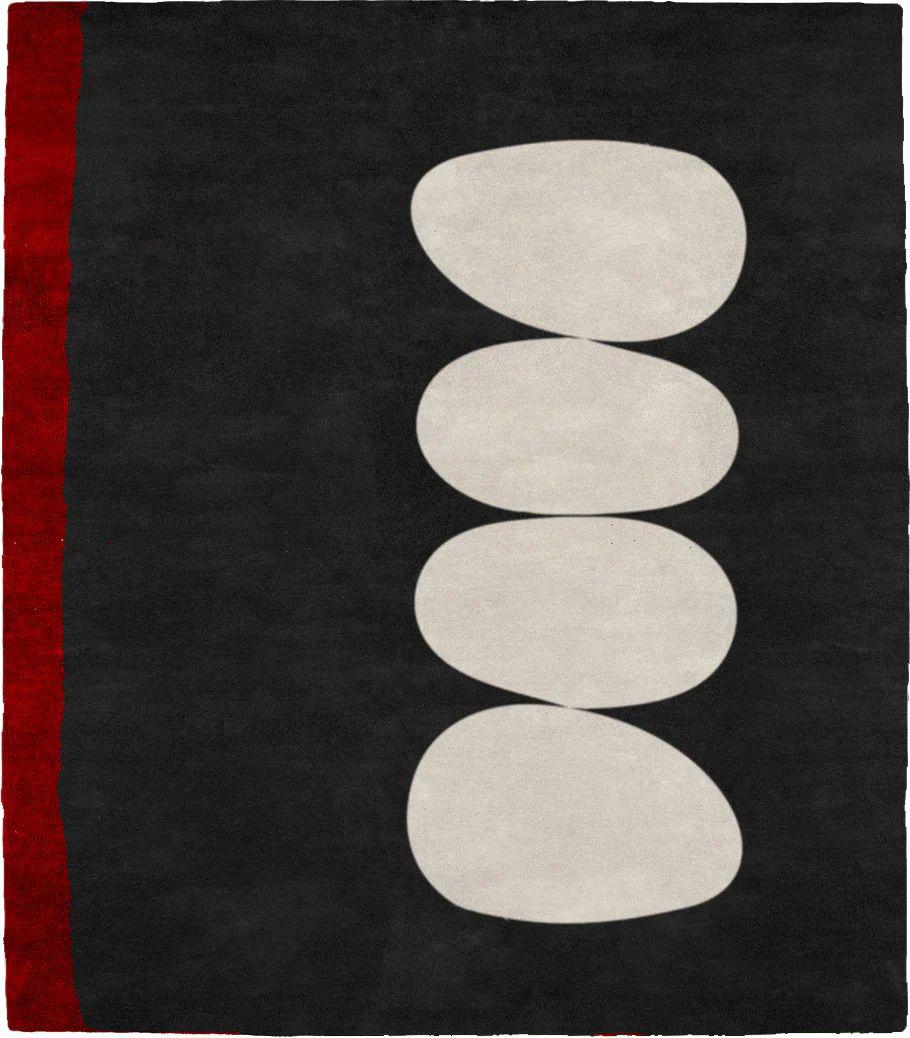 Modern Black Abstract Area Rug with Red Border – Contemporary Minimalist Geometric Carpet for Living Room & Bedroom Décor