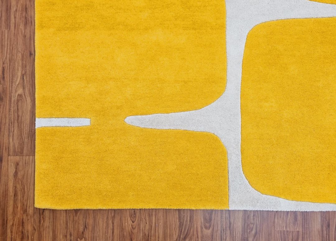 Modern Yellow Geometric Hand-Tufted Wool Rug – Mid-Century Area Carpet for Living Room & Bedroom Nuha Rugs