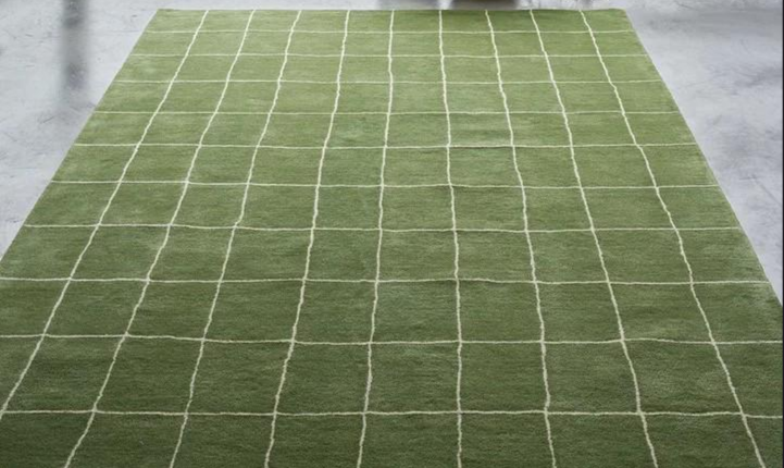 Modern Green Grid Pattern Area Rug – Soft Minimalist Geometric Carpet for Living Room, Bedroom & Home Décor