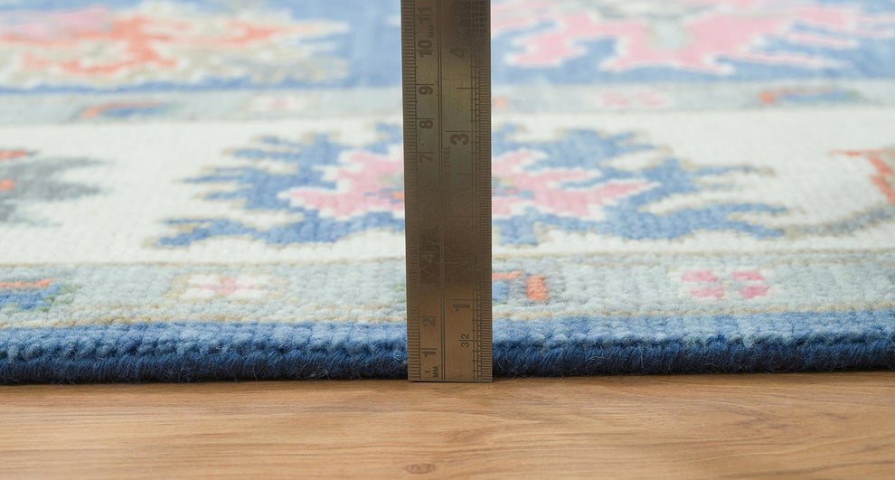 Hand-Knotted Blue Oushak Rug – Authentic Turkish Wool Carpet | Vintage-Inspired Oriental Area Rug for Living Room