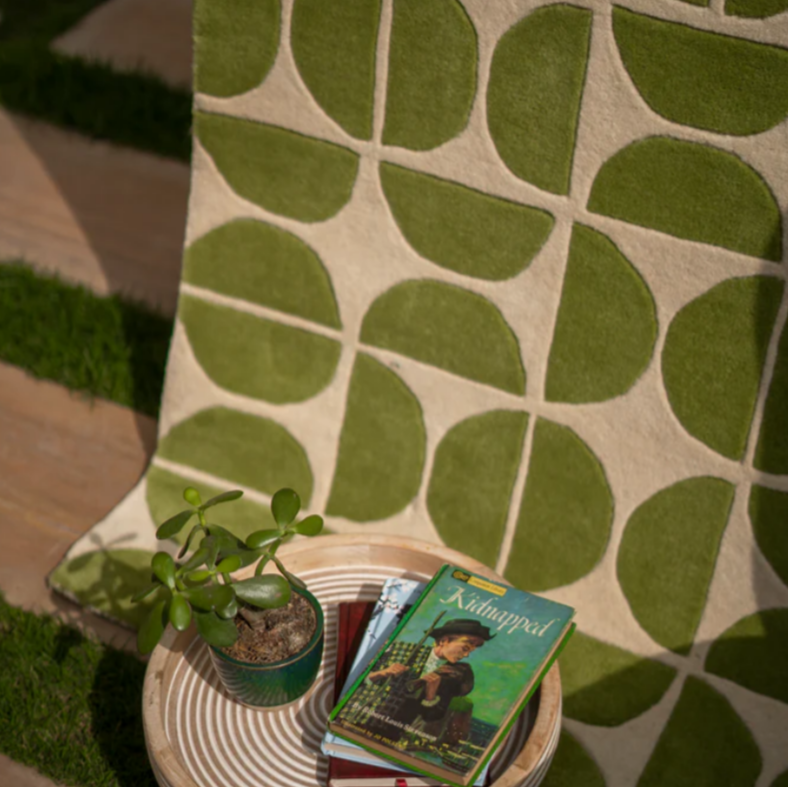 Modern Geometric Green Wool Rug – Hand-Tufted Mid-Century Accent Carpet for Living Room & Bedroom Decor