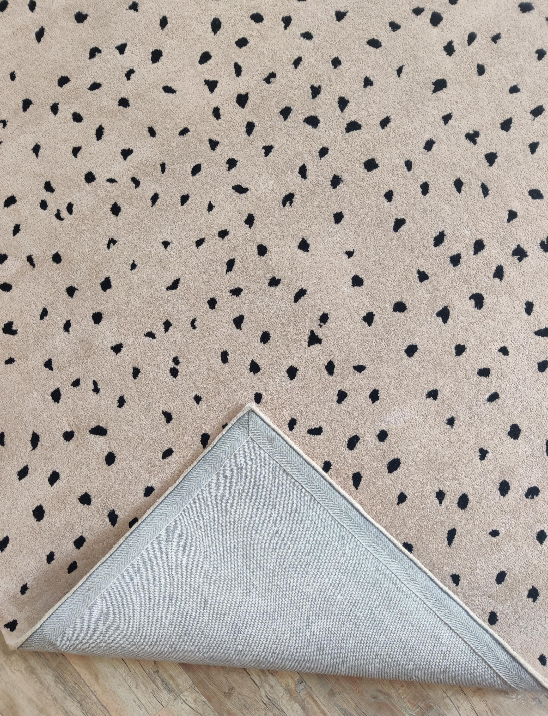 Beige Dalmatian Print Rug with Black Spots | Modern Handmade Wool Carpet for Living Room, Bedroom & Home Décor