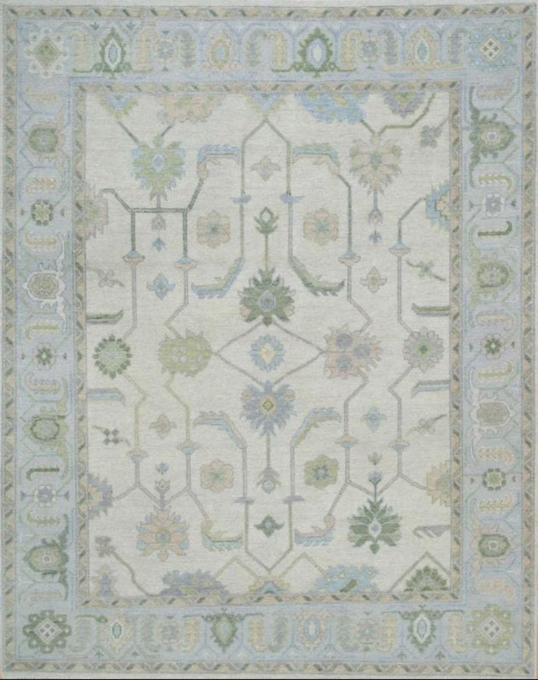 Handmade Light Blue Oushak Rug – Soft Wool Vintage Turkish Design | Traditional Oriental Area Carpet